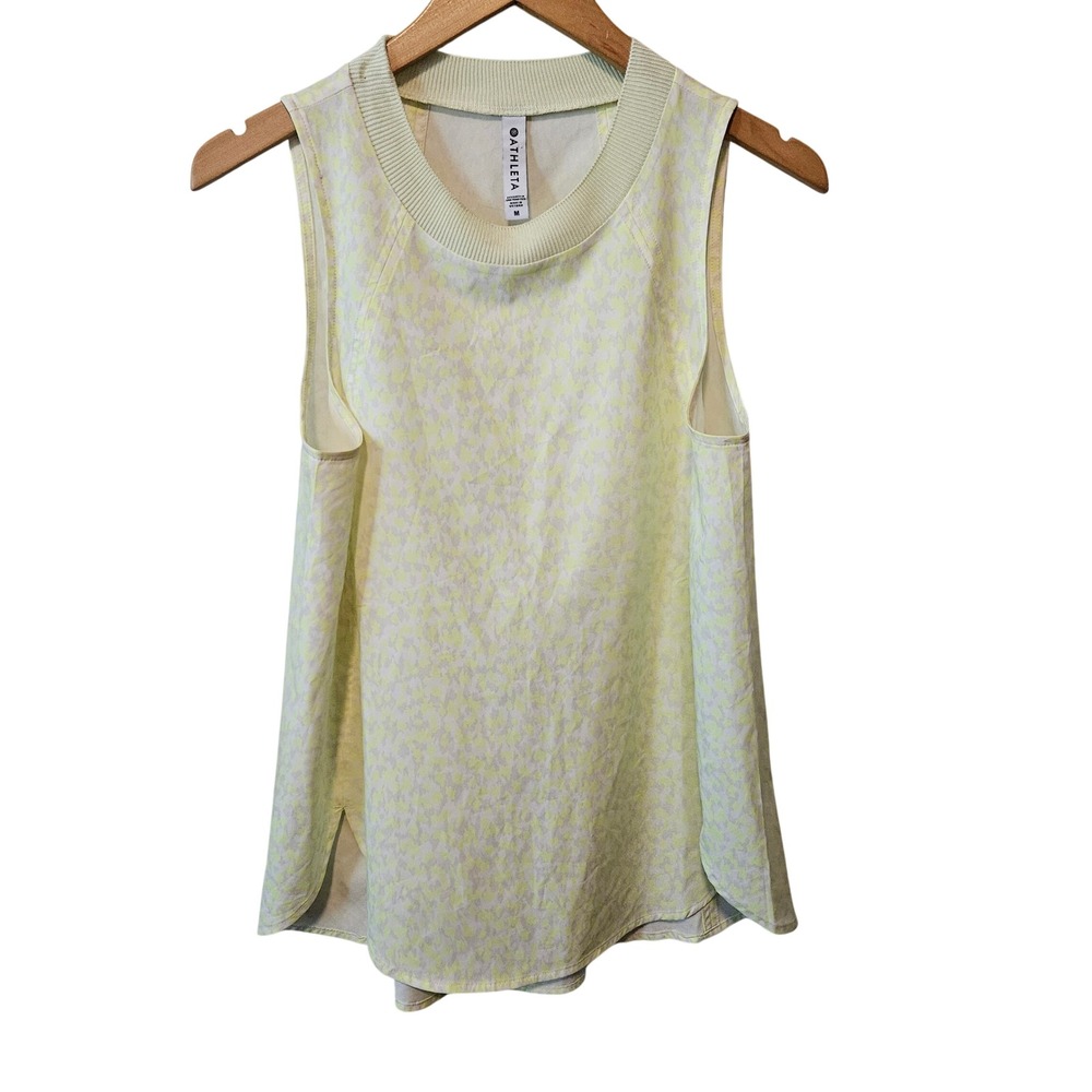Athleta Zephyr Printed Tank Yellow White Animal Print Sleeveless Top Size Med